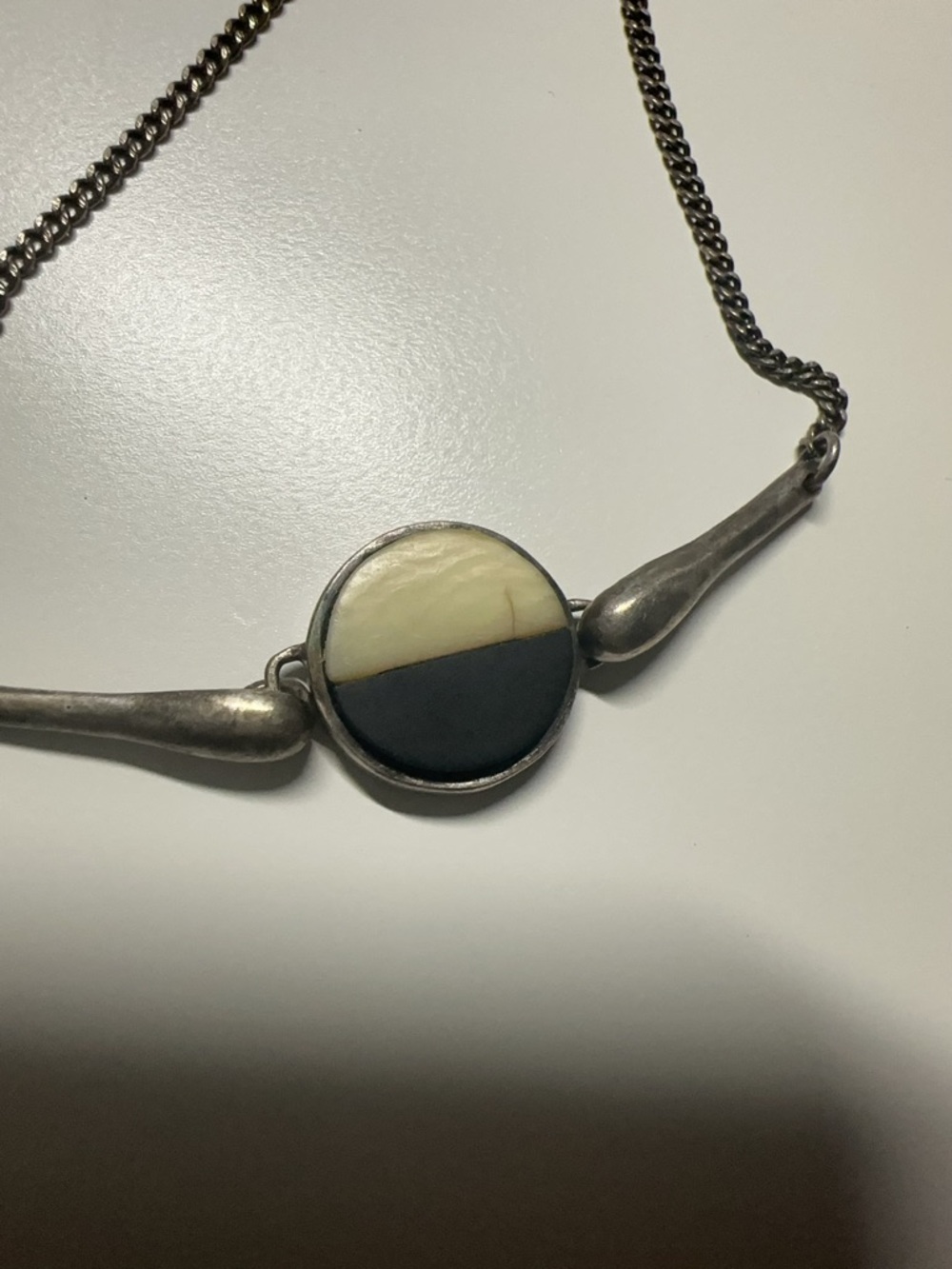 Black and white Circle Pendant Necklace, Ivory and Tortoise